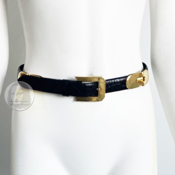 Cale Genuine Lizard Belt Black Gold Croc Stamp Leather Size 28 Vintage main image 8